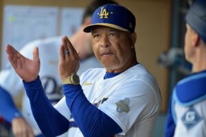 Los Angeles, California, USA; Los Angeles Dodgers manager Dave Roberts (30) in the dugout before a game against the Arizona Diamondbacks at Dodger Stadium.