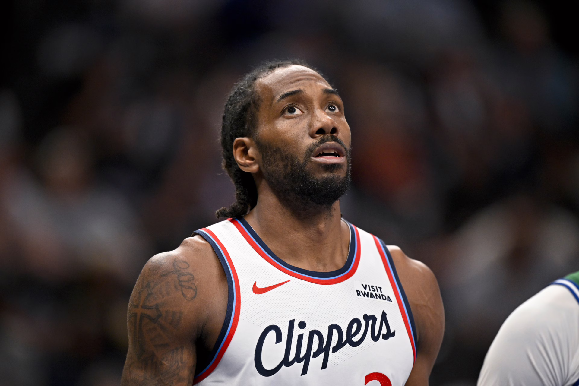 LA Clippers forward Kawhi Leonard (2) looks on during the game between the Mavericks and the Clippers at American Airlines Center.