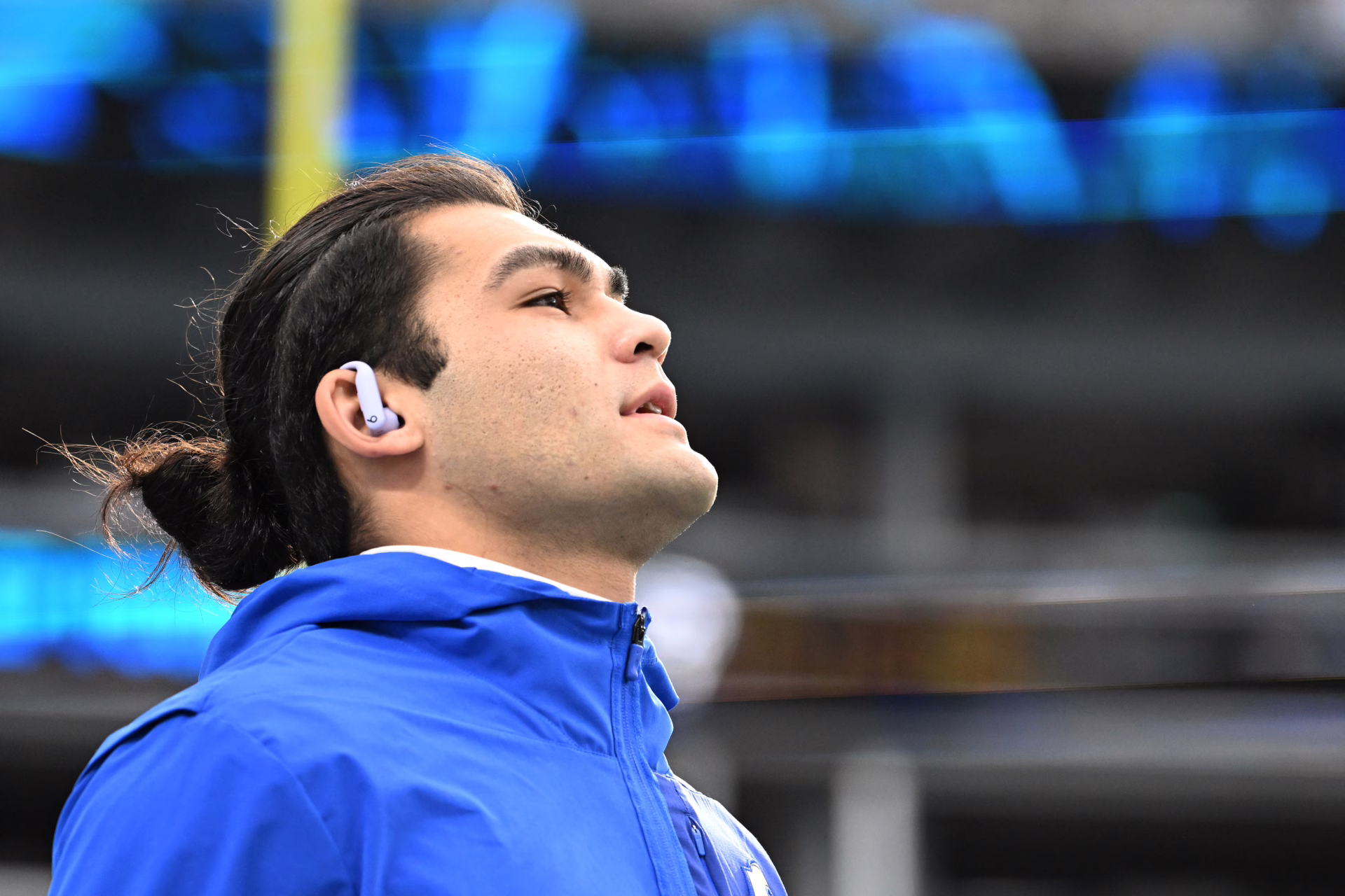 Los Angeles Rams wide receiver Puka Nacua (12) warms up before the game in an NFC Wild Card Round game at Bank of America Stadium. Mandatory Credit: Bob Donnan-Imagn Images