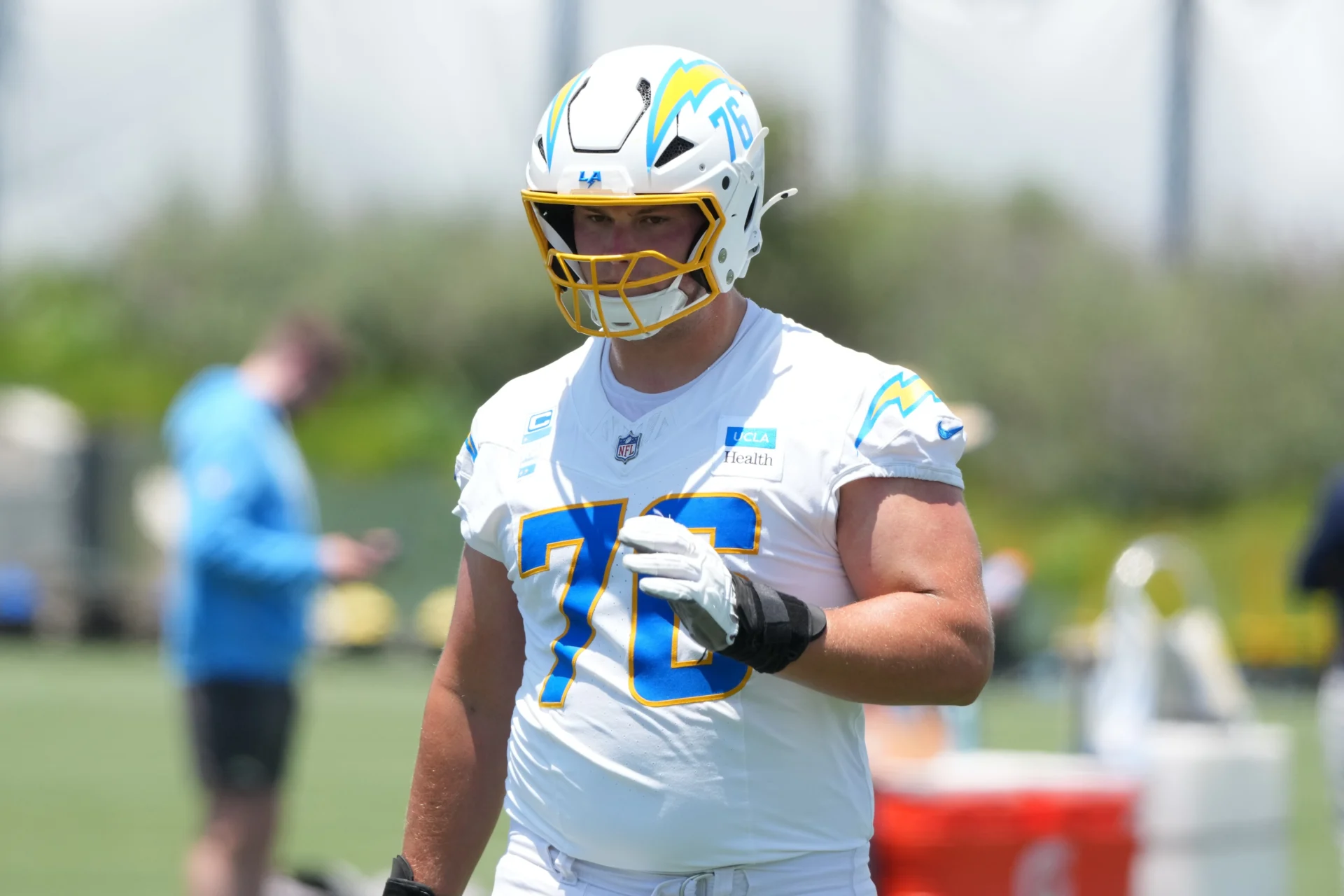 Los Angeles Chargers tackle Joe Alt (76) during minicamp at The Bolt.