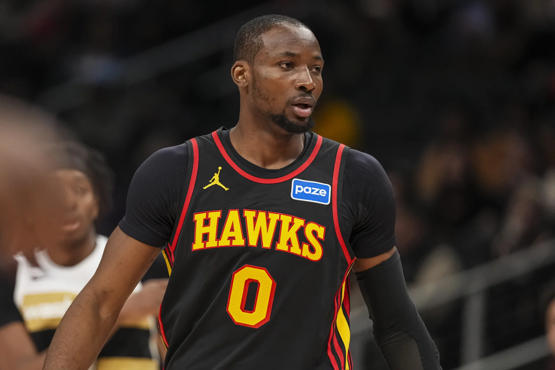 Feb 24, 2026; Atlanta, Georgia, USA; Atlanta Hawks forward Jonathon Kuminga (0) shown on the court against the Washington Wizards during the first half at State Farm Arena. Mandatory Credit: Dale Zanine-Imagn Images